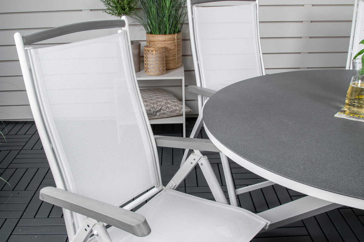 Copacabana & Albany Runde Spisebord 140 Grå + Positionsstole Hvid