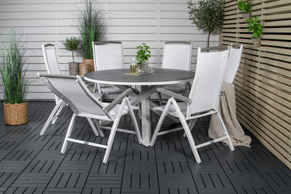 Copacabana & Albany Runde Spisebord 140 Grå + Positionsstole Hvid