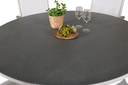 Copacabana & Albany Runde Spisebord 140 Grå + Positionsstole Hvid