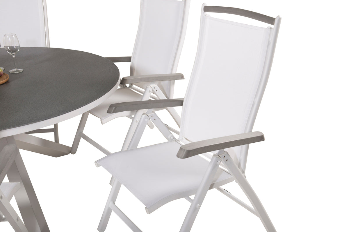 Copacabana & Albany Runde Spisebord 140 Grå + Positionsstole Hvid