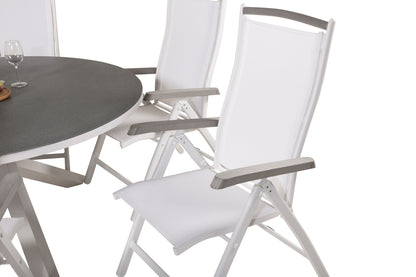 Copacabana & Albany Runde Spisebord 140 Grå + Positionsstole Hvid