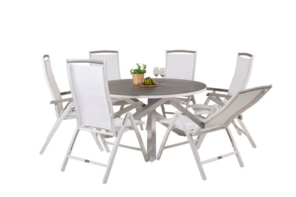 Copacabana & Albany Runde Spisebord 140 Grå + Positionsstole Hvid