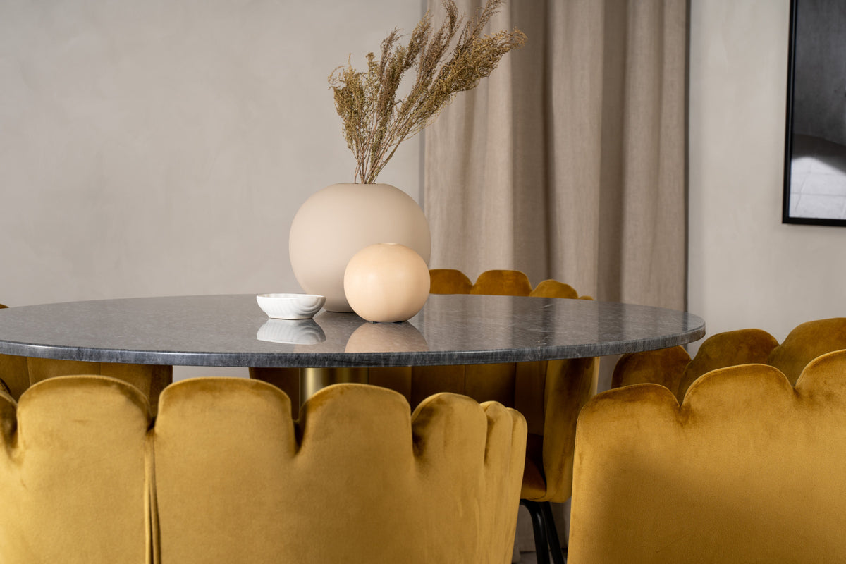 Spisebordsstol Gul + Rundt Spisebord 106 Mørkegrå