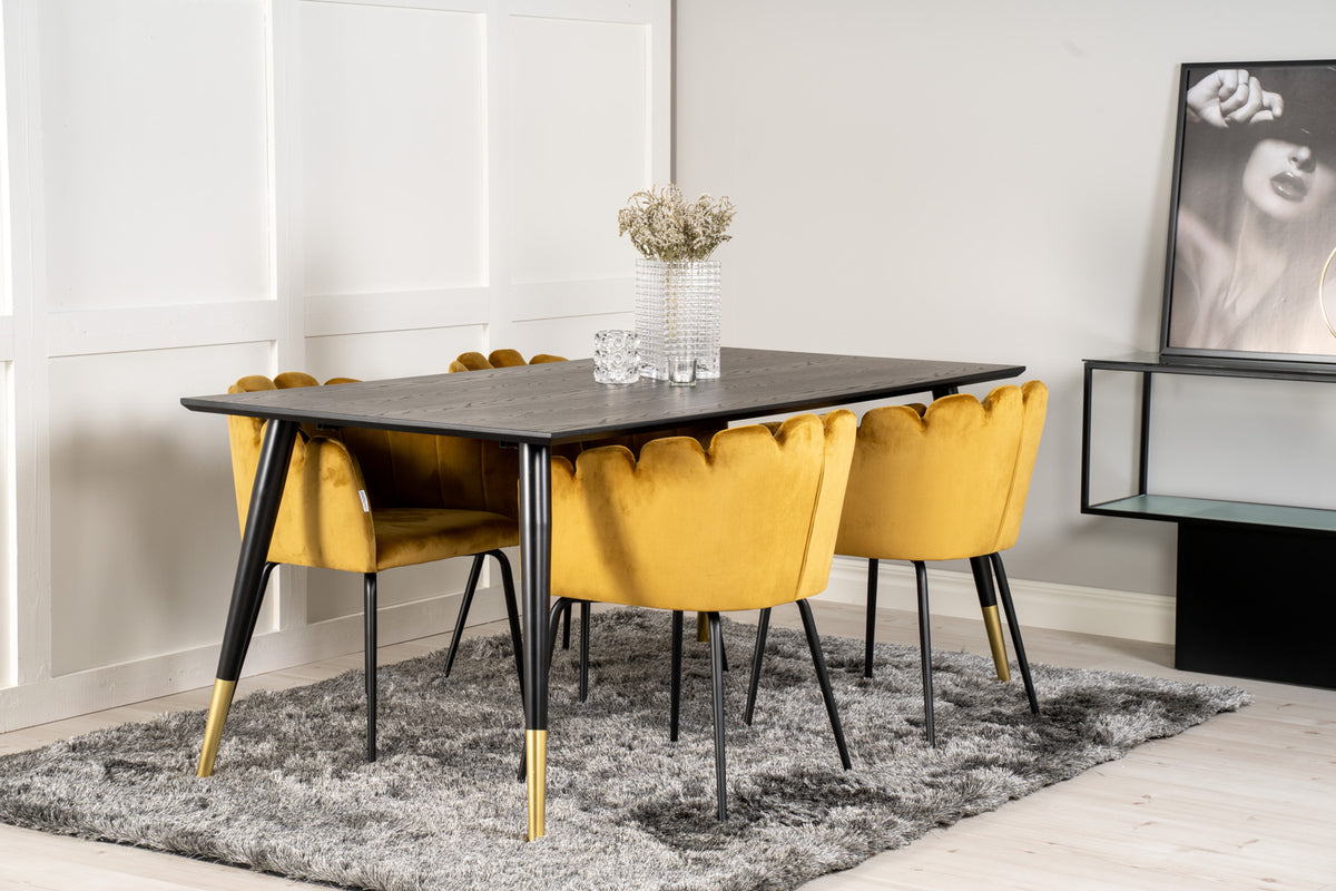 Spisebordsstol Gul + Rektangulært Spisebord 180 x 90 Sort