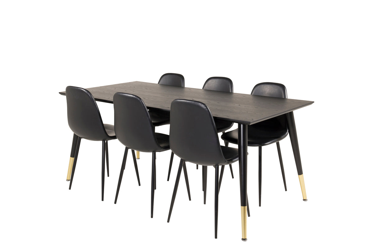 Rektangulært spisebord 180 x 90 Sort + Spisebordsstol 2-pak Sort
