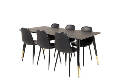 Rektangulært spisebord 180 x 90 Sort + Spisebordsstol 2-pak Sort
