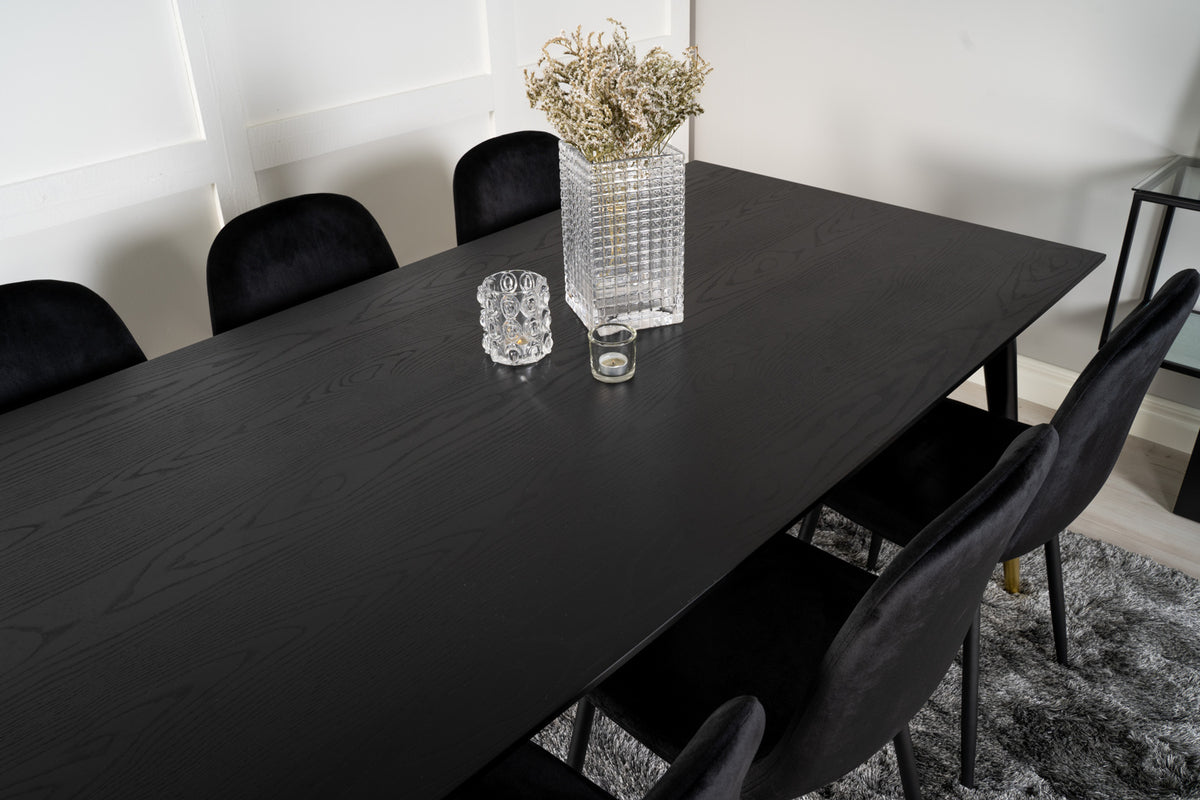 Rektangulært spisebord 180 x 90 Sort + Spisebordsstol 2-pak Sort