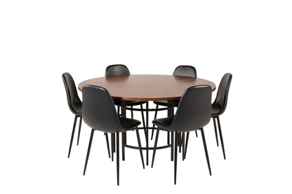 Rundt spisebord 140 Brun + Spisestol 2-pak Sort