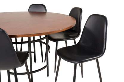 Rundt spisebord 140 Brun + Spisestol 2-pak Sort