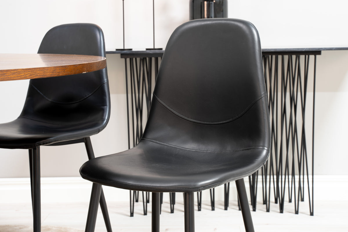 Rundt spisebord 140 Brun + Spisestol 2-pak Sort