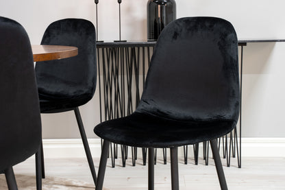 Rundt spisebord 140 Brun + Spisestol 2-pak Sort