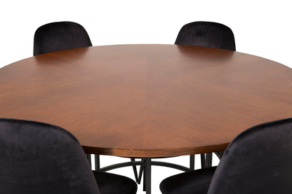 Rundt spisebord 140 Brun + Spisestol 2-pak Sort