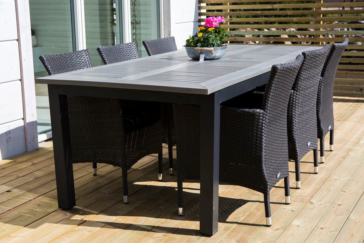 Venture Home Albany & Malin Spisebord 224x100 + Spisestole Sort