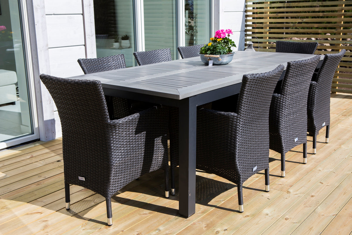 Venture Home Albany & Malin Spisebord 224x100 + Spisestole Sort