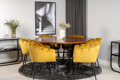 Spisebordsstol Gul + Rundt Spisebord 140 Brun