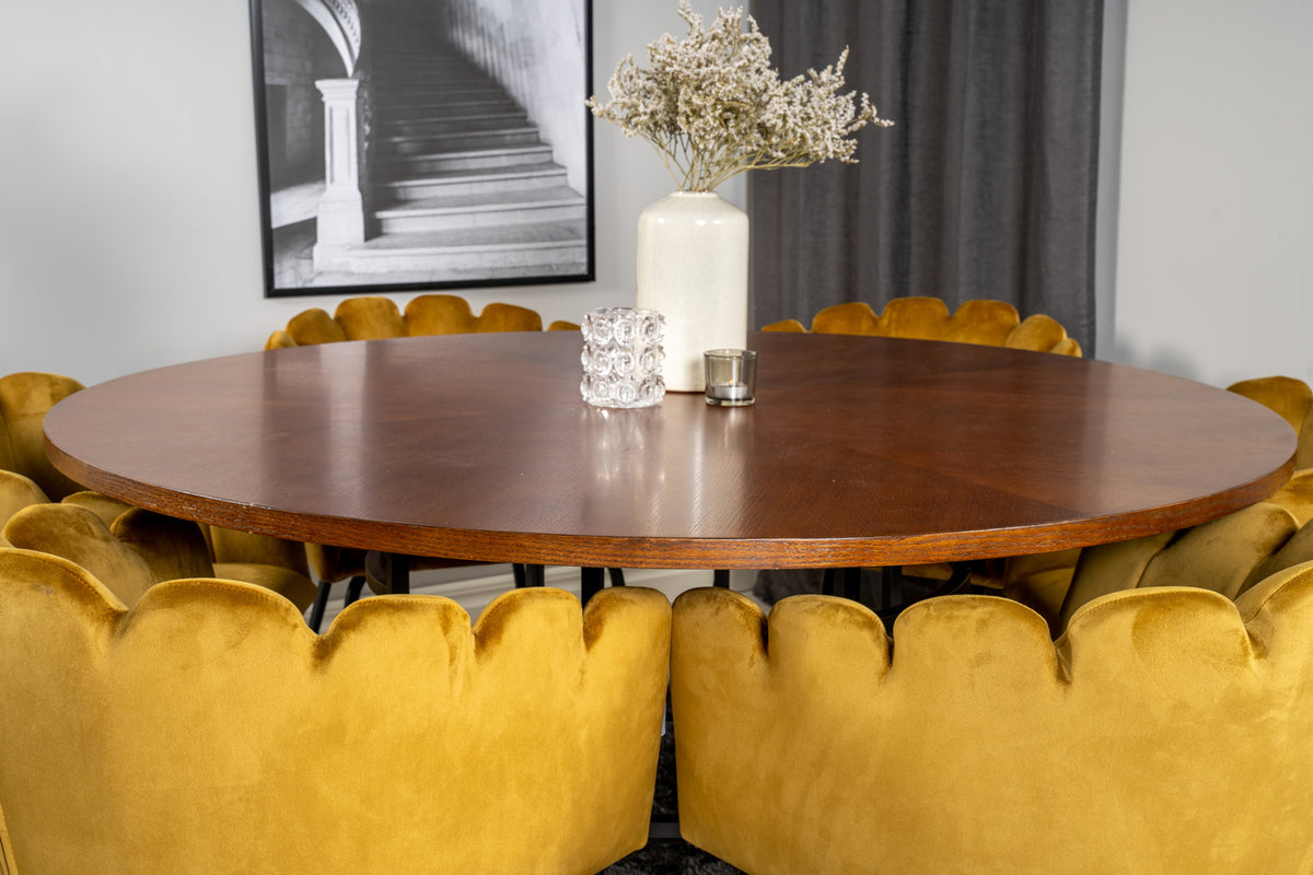 Spisebordsstol Gul + Rundt Spisebord 140 Brun