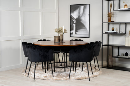 Spisebordsstol Sort + Rundt Spisebord 140 Brun