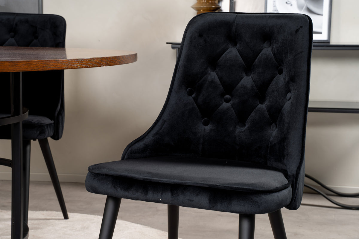 Rundt spisebord 140 Brun + Spisestol 2-pak Sort