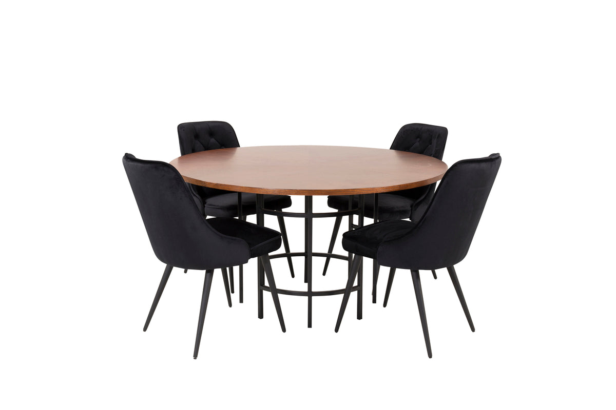 Rundt spisebord 140 Brun + Spisestol 2-pak Sort