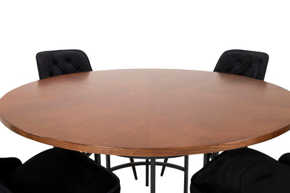 Rundt spisebord 140 Brun + Spisestol 2-pak Sort