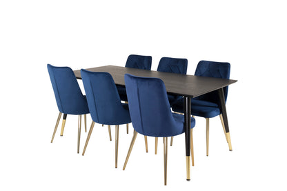 Rektangulært spisebord 180 x 90 Sort + Spisebordsstol 2-pak Blå