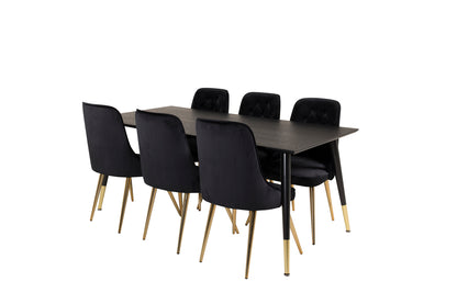 Rektangulært spisebord 180 x 90 Sort + Spisebordsstol 2-pak Sort