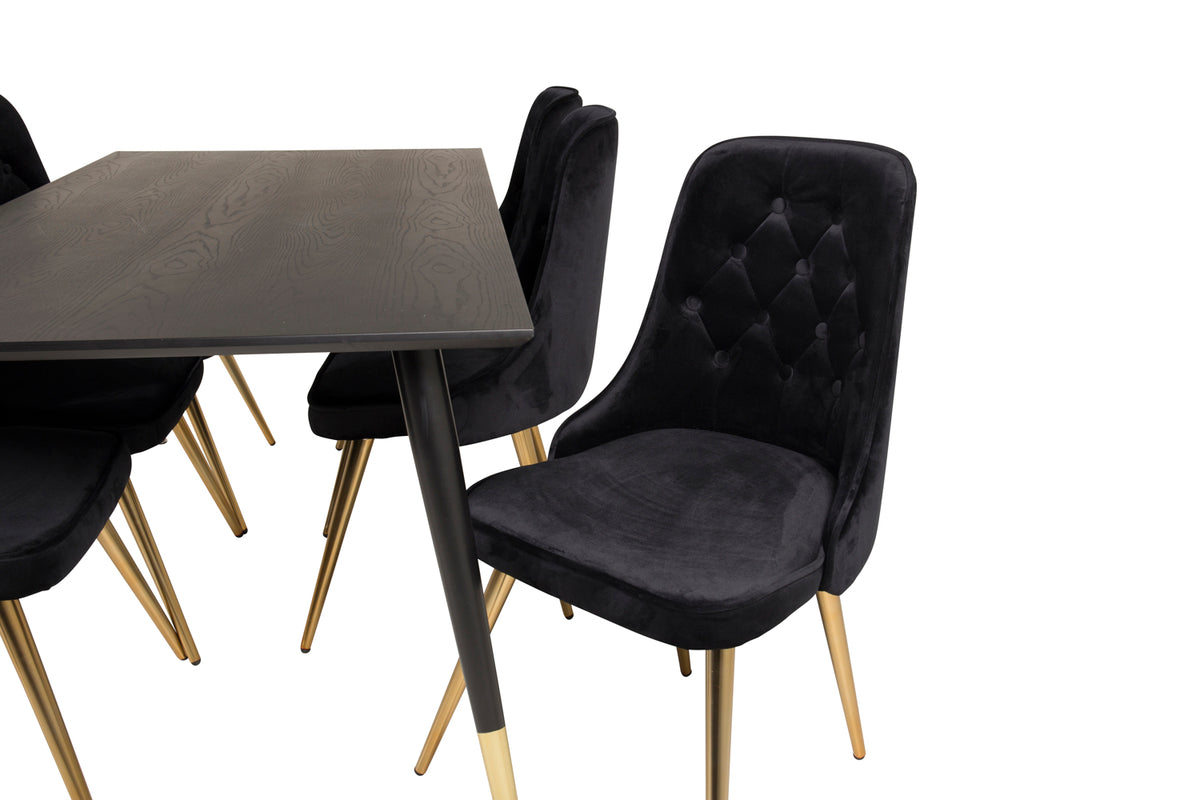 Rektangulært spisebord 180 x 90 Sort + Spisebordsstol 2-pak Sort