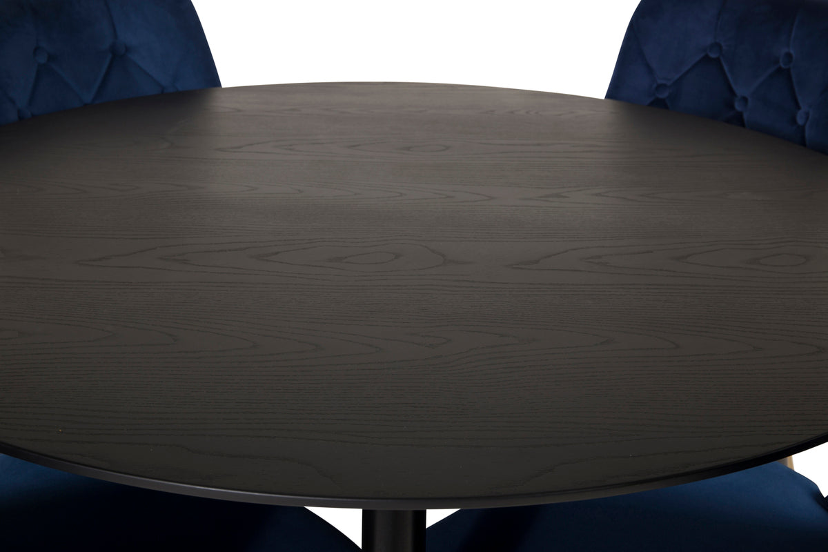 Rundt spisebord 115 Sort + Spisebordsstol 2-pak Blå