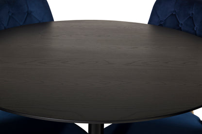 Rundt spisebord 115 Sort + Spisebordsstol 2-pak Blå