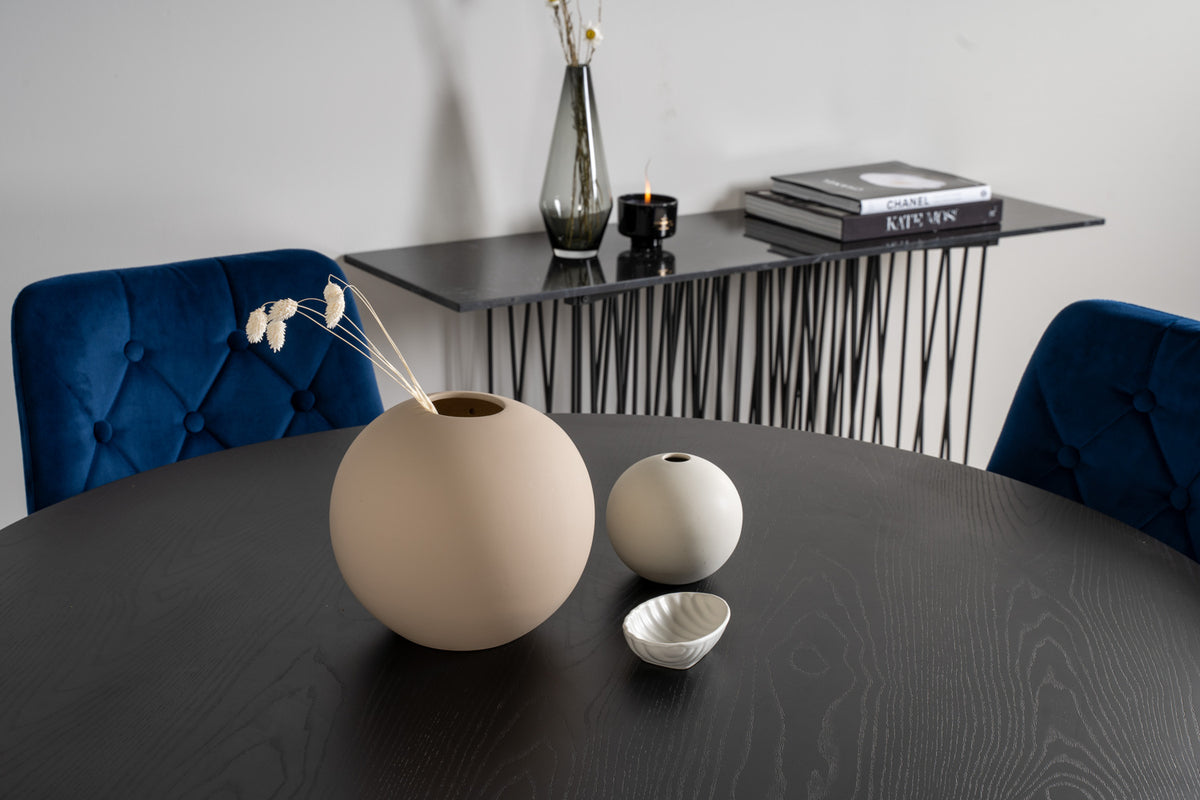 Rundt spisebord 115 Sort + Spisebordsstol 2-pak Blå