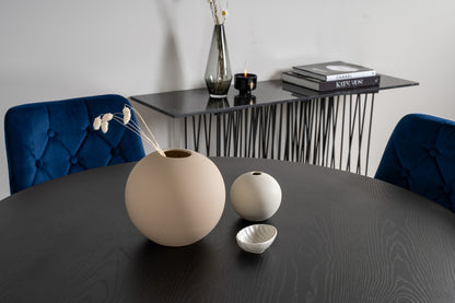 Rundt spisebord 115 Sort + Spisebordsstol 2-pak Blå