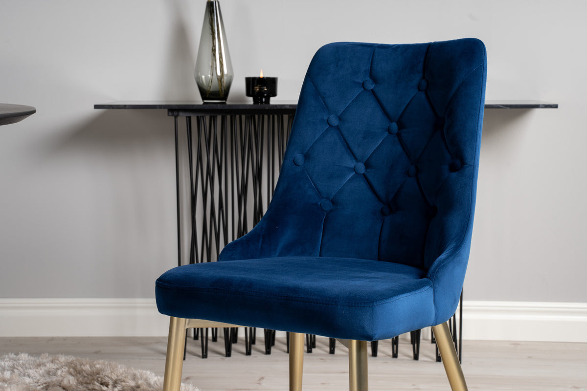 Rundt spisebord 115 Sort + Spisebordsstol 2-pak Blå