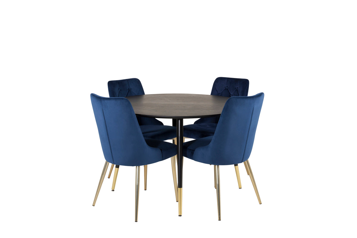 Rundt spisebord 115 Sort + Spisebordsstol 2-pak Blå