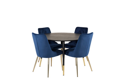 Rundt spisebord 115 Sort + Spisebordsstol 2-pak Blå