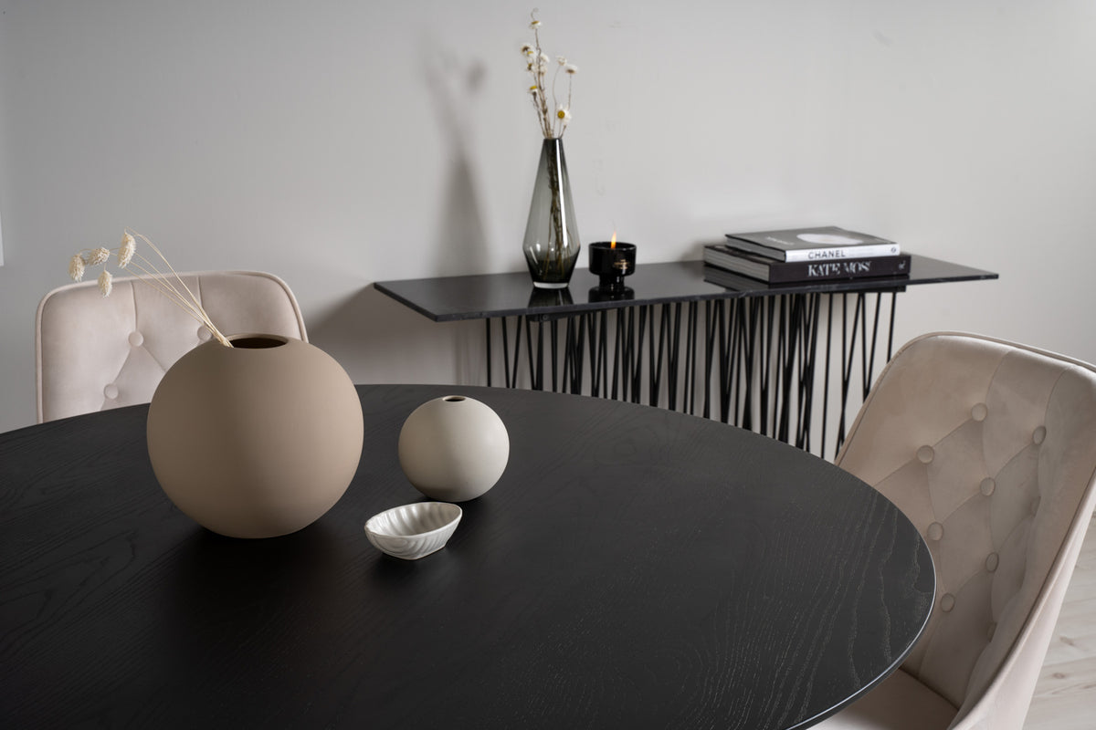 Rundt spisebord 115 Sort + Spisebordsstol 2-pak Beige