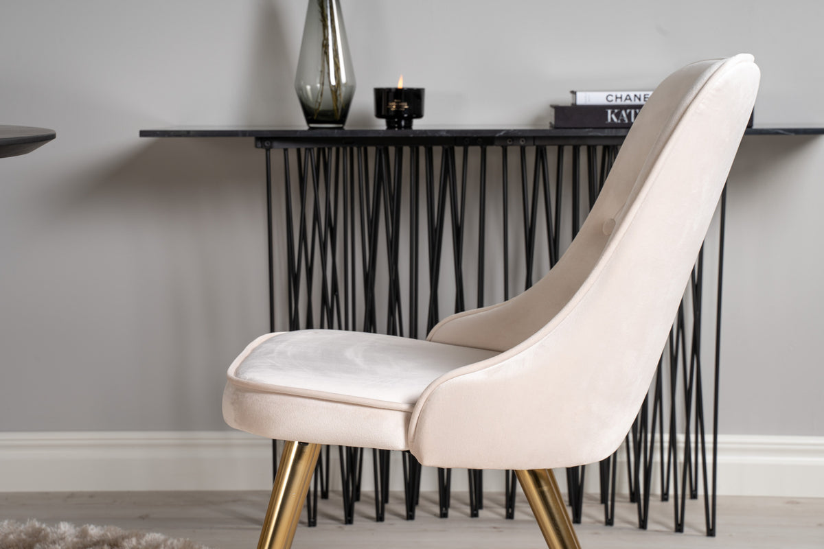 Rundt spisebord 115 Sort + Spisebordsstol 2-pak Beige