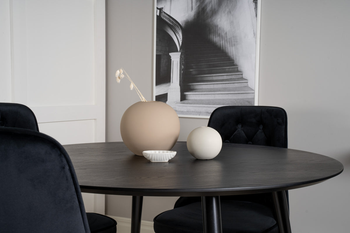 Rundt spisebord 115 Sort + Spisebordsstol 2-pak Sort