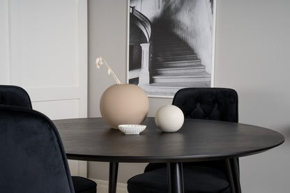 Rundt spisebord 115 Sort + Spisebordsstol 2-pak Sort