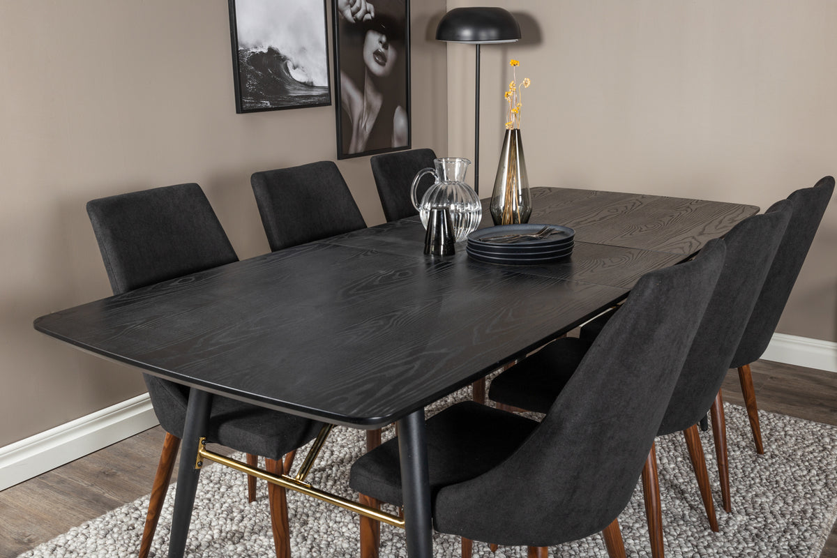 Rektangulært spisebord 180 x 85 Sort + Spisebordsstol 2-pak Sort