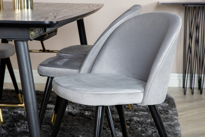 Guld & Velour Rektangulært Spisebord 180 x 85 Sort + Spisebordsstol 2-pak Grå