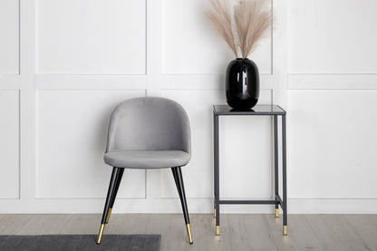 Guld & Velour Rektangulært Spisebord 180 x 85 Sort + Spisebordsstol 2-pak Grå