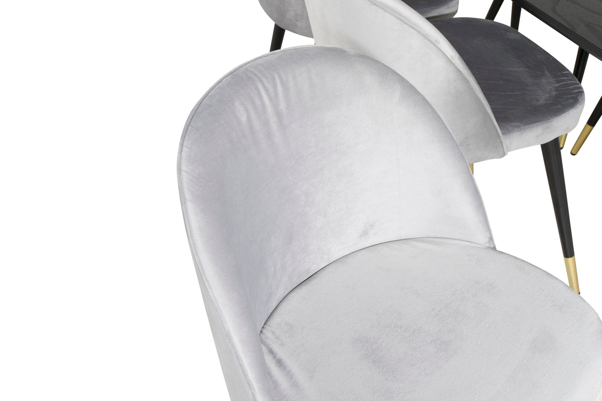 Guld & Velour Rektangulært Spisebord 180 x 85 Sort + Spisebordsstol 2-pak Grå