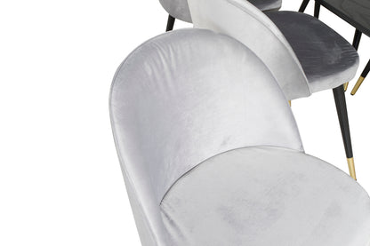 Guld & Velour Rektangulært Spisebord 180 x 85 Sort + Spisebordsstol 2-pak Grå