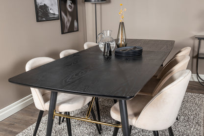 Guld & Velour Rektangulært Spisebord 180 x 85 Sort + Spisebordsstol 2-pak Beige