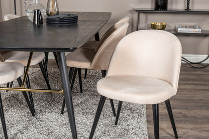 Guld & Velour Rektangulært Spisebord 180 x 85 Sort + Spisebordsstol 2-pak Beige