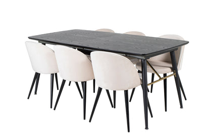 Guld & Velour Rektangulært Spisebord 180 x 85 Sort + Spisebordsstol 2-pak Beige