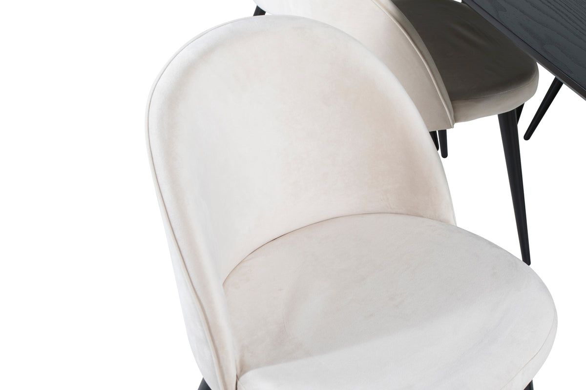 Guld & Velour Rektangulært Spisebord 180 x 85 Sort + Spisebordsstol 2-pak Beige