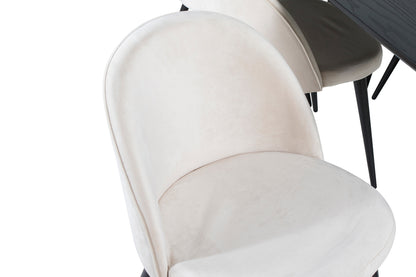 Guld & Velour Rektangulært Spisebord 180 x 85 Sort + Spisebordsstol 2-pak Beige