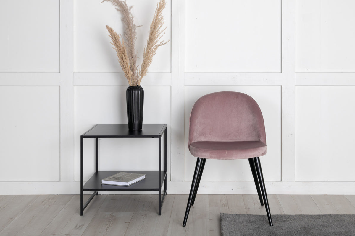 Guld & Velour Rektangulært Spisebord 180 x 85 Sort + Spisebordsstol 2-pak Støvet Rosa