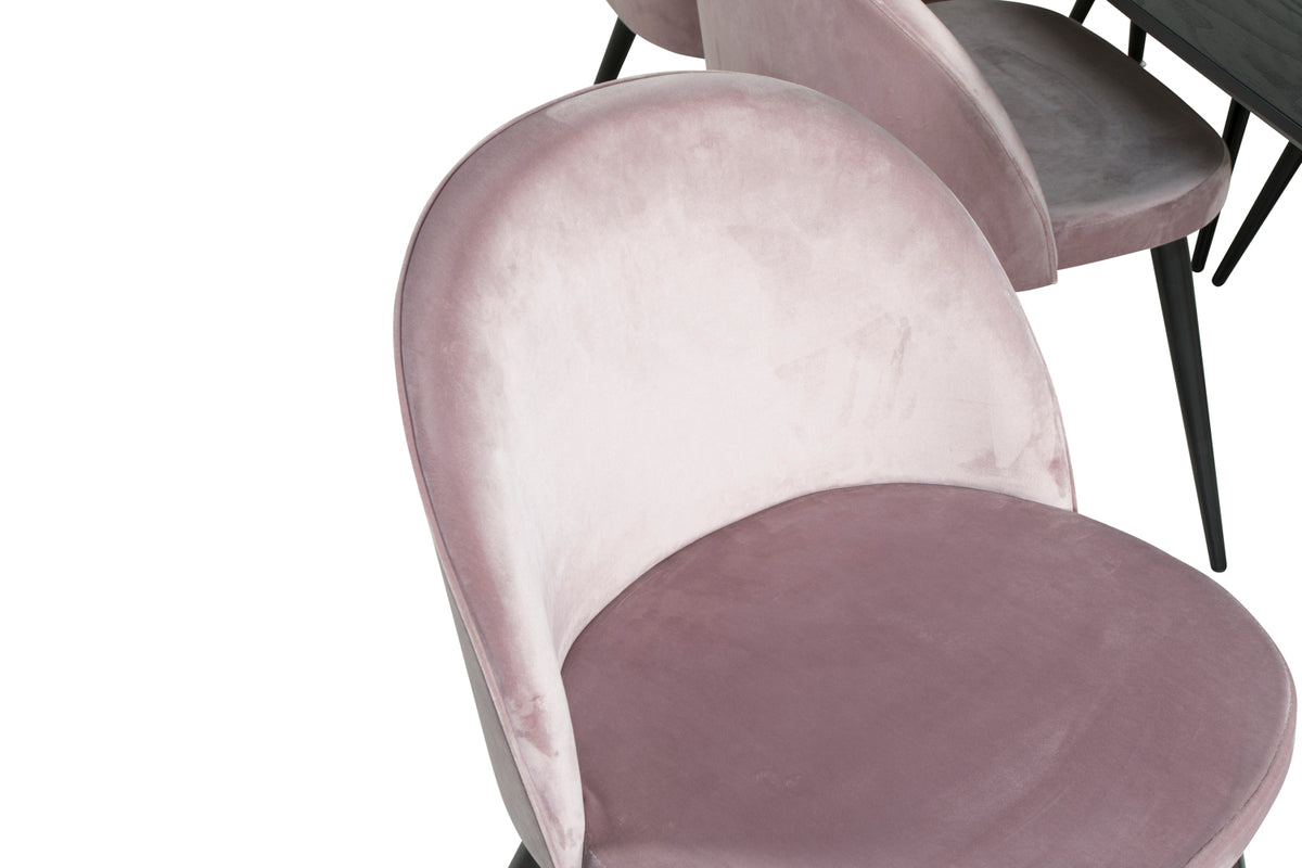 Guld & Velour Rektangulært Spisebord 180 x 85 Sort + Spisebordsstol 2-pak Støvet Rosa